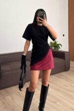 Cha Mini Süet Etek Bordo - Görsel 2