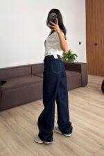 Beli Bağlamalı Wide Leg Lacivert Jean - Görsel 3