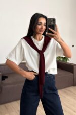 İki Renkli Bağlamalı Tişört Bordo