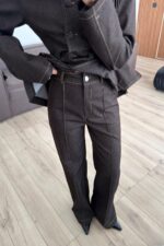 Dikişli Çımalı Pantolon Denim Takım Kahverengi - Görsel 3