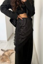 Dantelli Asimetrik Etek Siyah - Görsel 2