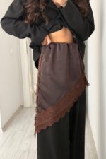 Dantelli Asimetrik Etek Kahverengi - Görsel 2