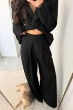 Nita Belden oturtmalı Ceket Pantolon Takım Siyah - Görsel 3