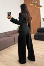 Bayron Beli Drapeli Ceket Pantolon Takım Siyah - Görsel 4