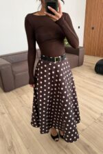 Puantiyeli Midi Boy Etek Kahverengi - Görsel 2