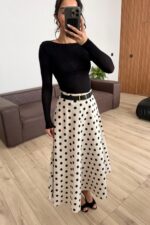 Puantiyeli Midi Boy Etek Krem - Görsel 2