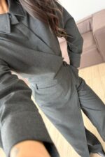 Önü Çapraz Detaylı Gömlek Pantolon Takım Antrasit - Görsel 3