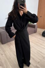 Önü Çapraz Detaylı Gömlek Pantolon Takım Siyah - Görsel 3