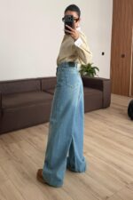 Moni Bol Paça Mavi Yıkamalı Jean - Görsel 4