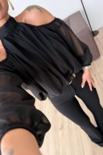 Şifon Boyundan Bağlamalı Bluz Siyah - Görsel 2