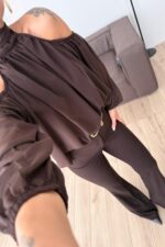 Şifon Boyundan Bağlamalı Bluz Kahverengi - Görsel 2