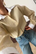 Yakası Beyaz Çizgili Gömlek Sarı - Görsel 3