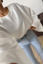 Yarasa Kol Saten Bluz Beyaz - Görsel 2