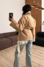 Premium Kısa Oversize Trenç Camel - Görsel 3