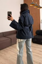 Premium Kısa Oversize Trenç Lacivert - Görsel 3