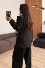 Rosa Yakası Fırfırlı Ceket Siyah - Görsel 4