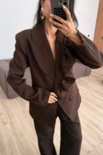 Rosa Yakası Fırfırlı Ceket Kahverengi - Görsel 2