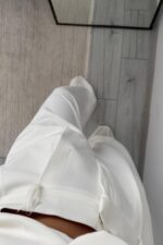 Rosa Pileli Palazzo Pantolon Beyaz - Görsel 3