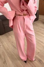 Rosa Pileli Palazzo Pantolon Pembe - Görsel 2