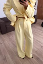 Rosa Pileli Palazzo Pantolon Sarı - Görsel 2