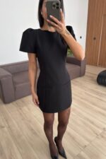 Balon Kol Cep Detaylı Mini Elbise Siyah - Görsel 2