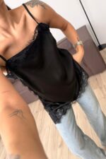 Askılı Dantel Detaylı Bluz Siyah - Görsel 2