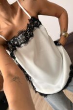 Askılı Dantel Detaylı Bluz Beyaz - Görsel 2