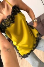 Askılı Dantel Detaylı Bluz Yağ Yeşil - Görsel 2