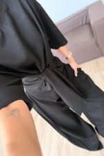 Beli Kuşak Bağlamalı Modal Takım Siyah - Görsel 3