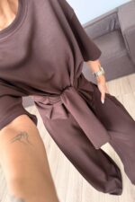 Beli Kuşak Bağlamalı Modal Takım Kahverengi - Görsel 3