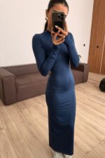 Parmak Geçirmeli Soft Touch Elbise Lacivert - Görsel 2