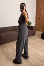 Omuzdan Bağlamalı Halter Yaka Takım Antrasit - Görsel 4