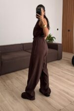 Omuzdan Bağlamalı Halter Yaka Takım Kahverengi - Görsel 4