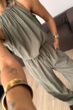 Omuzdan Bağlamalı Halter Yaka Takım Haki - Görsel 3