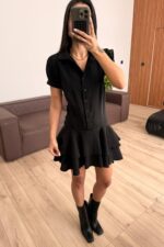 Eteği Fırfırlı Gömlek Elbise Siyah - Görsel 2