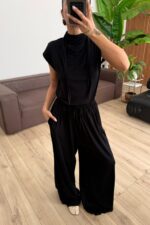 Merlin Bağlamalı Crop Pantolon Takım Siyah - Görsel 2