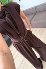 Merlin Bağlamalı Crop Pantolon Takım Kahverengi - Görsel 3