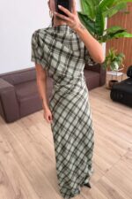 Petunya Ekoseli Crop Etek Takım Yeşil - Görsel 2