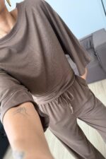 Hank Yarasa Kol Tişört Pantolon Takım Kahverengi - Görsel 3