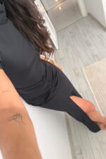 Üstü Bady Suit Drapeli Soft Touch Elbise Siyah - Görsel 3