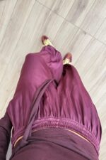 Paçası Düğmeli Saten Şalvar Pantolon Mürdüm - Görsel 3