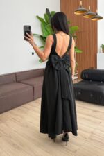 Kare Yaka Fiyonklu Elbise Siyah - Görsel 3