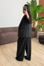 Çizgili Üçlü Takım Siyah - Görsel 4