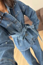 Zımbalı Denim Gömlek Pantolon Takım Mavi - Görsel 3