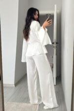 Monita Vatkalı Volanlı Saten Takım Ekru - Görsel 5