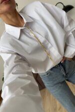 Gizli Düğmeli Vatkalı Gömlek Beyaz - Görsel 3