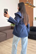 Omzu Fırfırlı Çizgili Gömlek Lacivert - Görsel 3