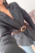 Süet Kemerli Keten Ceket Siyah - Görsel 2