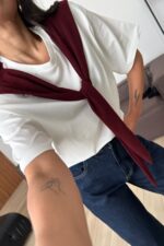 İki Renkli Bağlamalı Tişört Bordo - Görsel 2