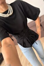 Önü Bağlamalı Tişört Siyah - Görsel 2